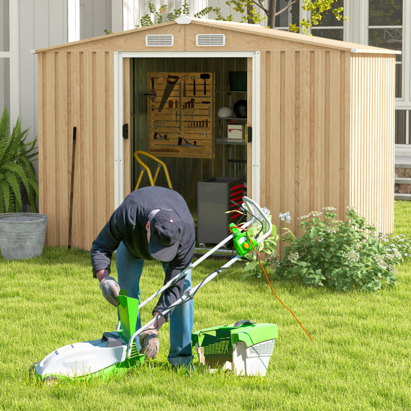 Weather Resistant Galvanized Steel Shed with Tilted Roof for Backyard Garden Patio Lawn