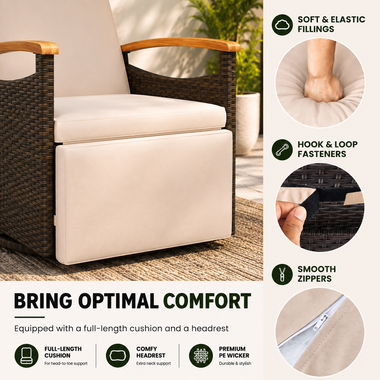 Adjustable Outdoor Patio Recliner Chair with Fold-Down Side Table & Built-In Footrest