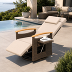 360° Swivel Outdoor Recliner Chair with Side Table & Adjustable Footrest