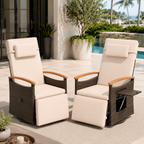 Adjustable Outdoor Patio Recliner Chair with Fold-Down Side Table & Built-In Footrest
