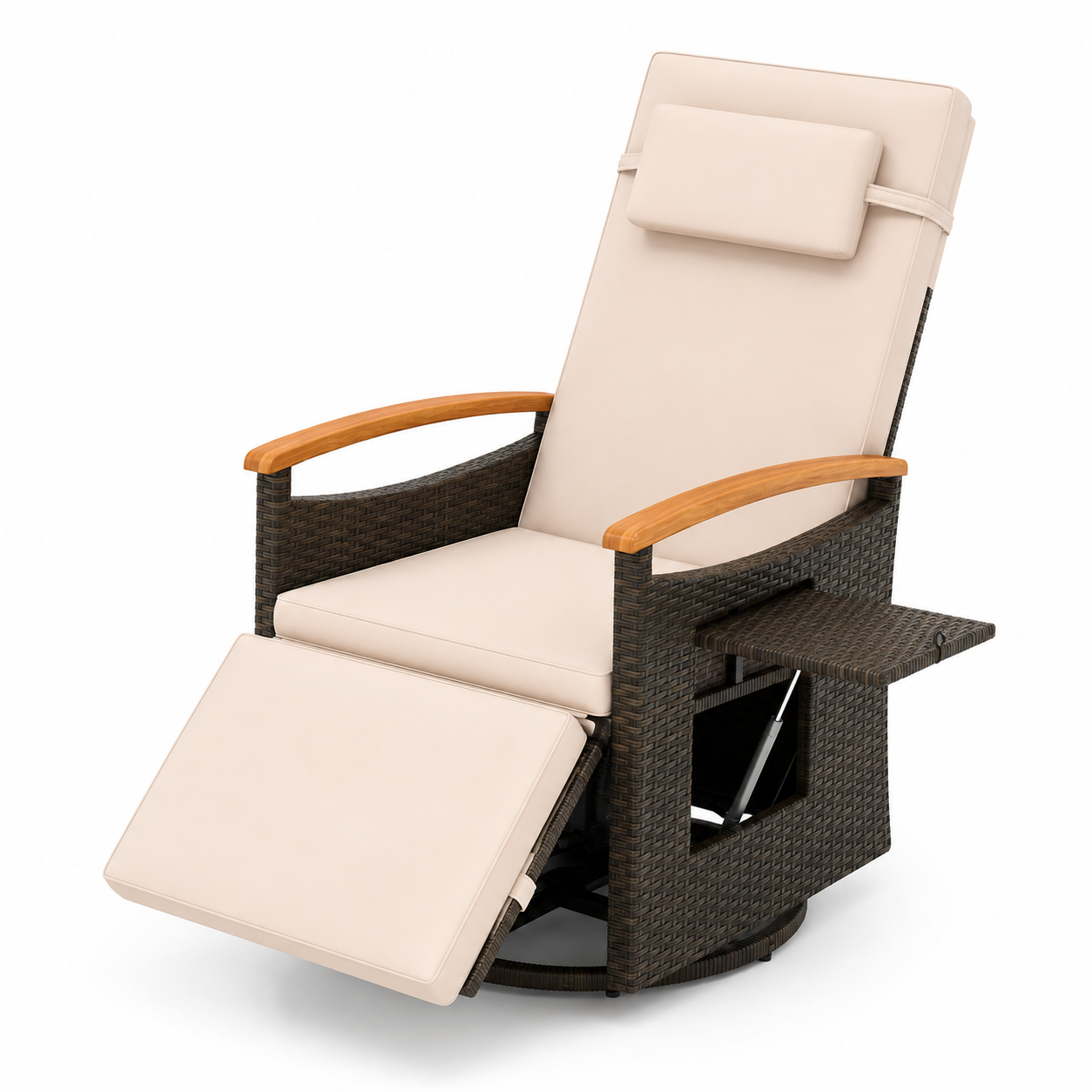Adjustable Outdoor Patio Recliner Chair with Fold-Down Side Table & Built-In Footrest