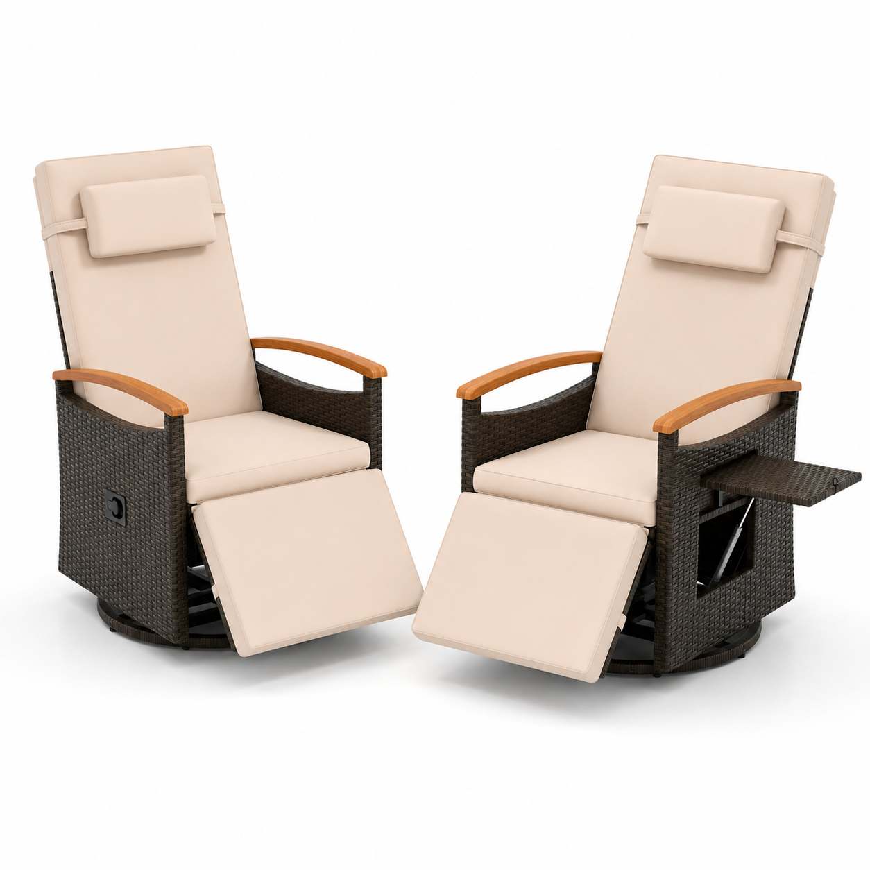 Adjustable Outdoor Patio Recliner Chair with Fold-Down Side Table & Built-In Footrest