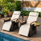 Adjustable Outdoor Patio Recliner Chair with Fold-Down Side Table & Built-In Footrest
