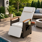 Adjustable Outdoor Patio Recliner Chair with Fold-Down Side Table & Built-In Footrest