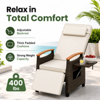 Adjustable Outdoor Patio Recliner Chair with Fold-Down Side Table & Built-In Footrest