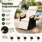 Adjustable Outdoor Patio Recliner Chair with Fold-Down Side Table & Built-In Footrest