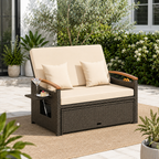 Convertible Outdoor Patio Daybed with Storage Ottoman | Adjustable Wicker Loveseat |