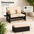 Convertible Outdoor Patio Daybed with Storage Ottoman | Adjustable Wicker Loveseat |