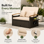 Convertible Outdoor Patio Daybed with Storage Ottoman | Adjustable Wicker Loveseat |