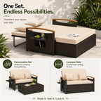Convertible Outdoor Patio Daybed with Storage Ottoman | Adjustable Wicker Loveseat |