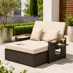 Convertible Outdoor Patio Daybed with Storage Ottoman | Adjustable Wicker Loveseat |