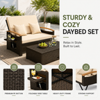 Convertible Outdoor Patio Daybed with Storage Ottoman | Adjustable Wicker Loveseat |