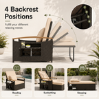 Convertible Outdoor Patio Daybed with Storage Ottoman | Adjustable Wicker Loveseat |