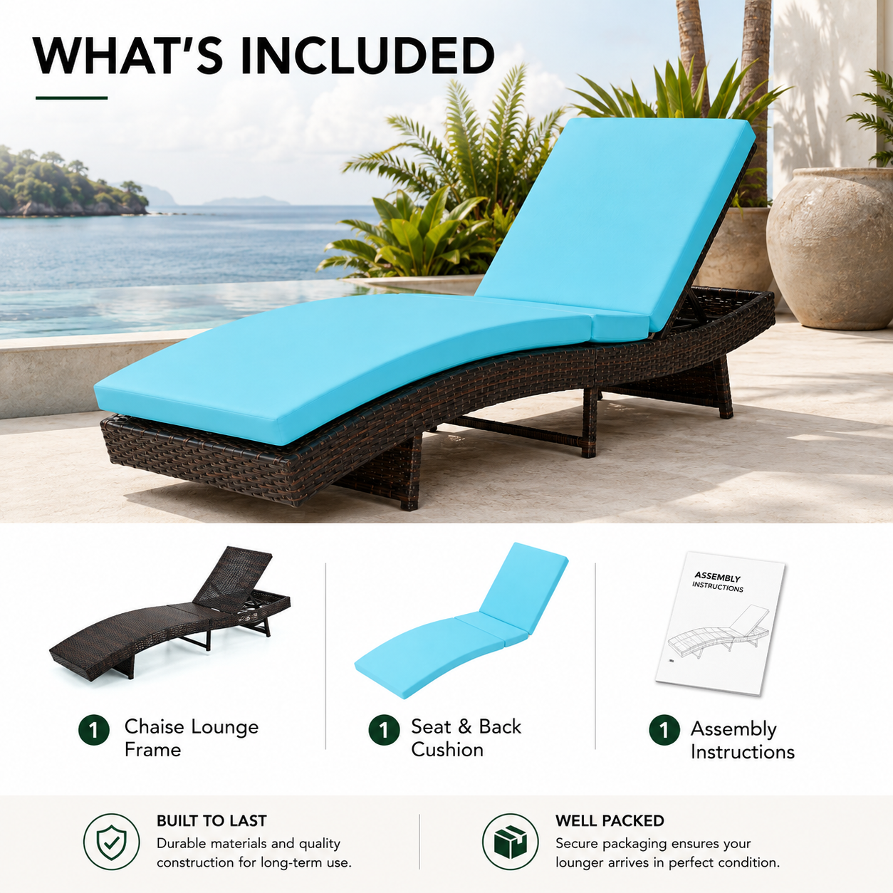 Folding Outdoor Chaise Lounge Chair | 5-Position Reclining Patio Lounger |
