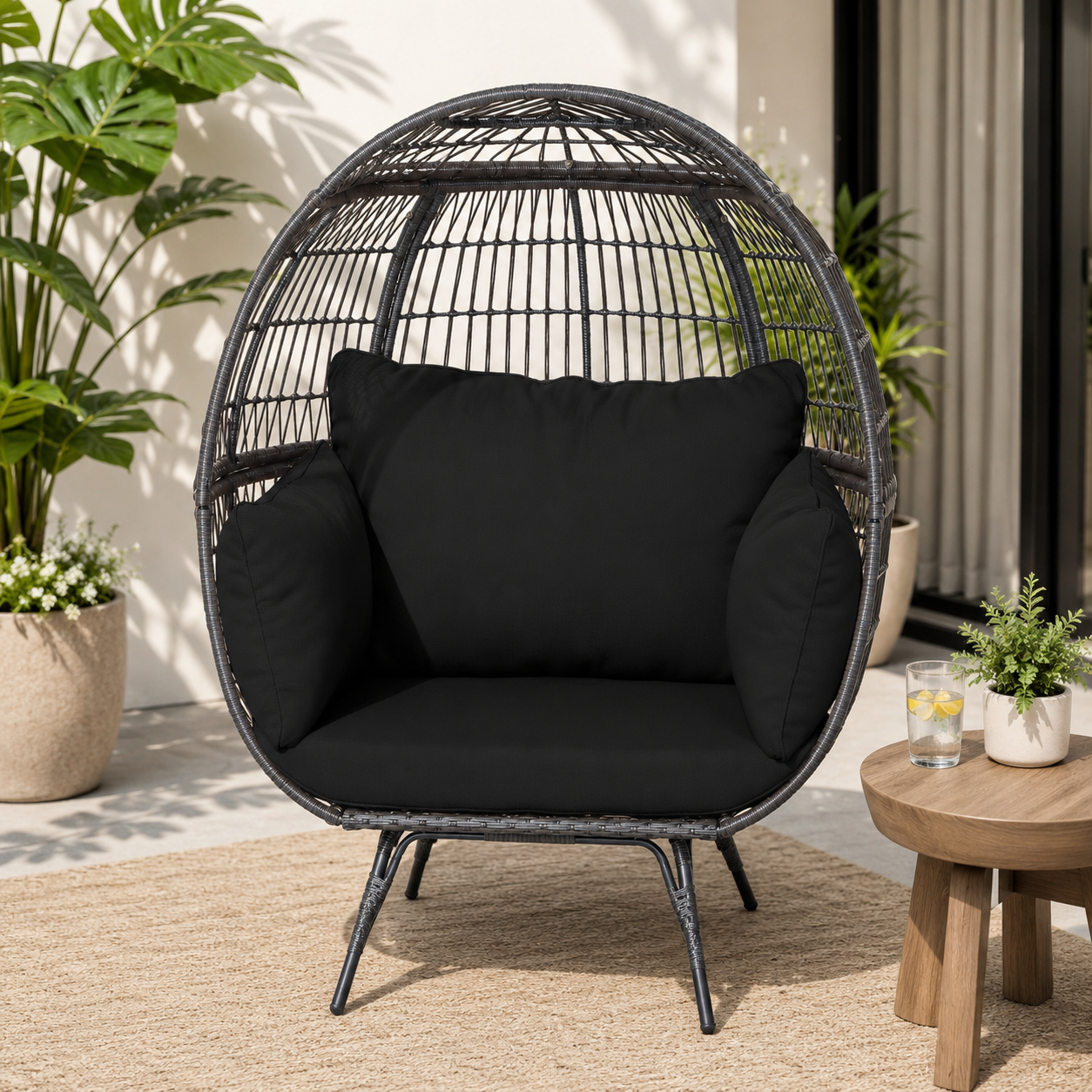 Oversized Outdoor Egg Lounge Chair for 2 with Thick Cushions & All-Weather Wicker