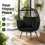 Oversized Outdoor Egg Lounge Chair for 2 with Thick Cushions & All-Weather Wicker