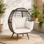Oversized Outdoor Egg Lounge Chair for 2 with Thick Cushions & All-Weather Wicker