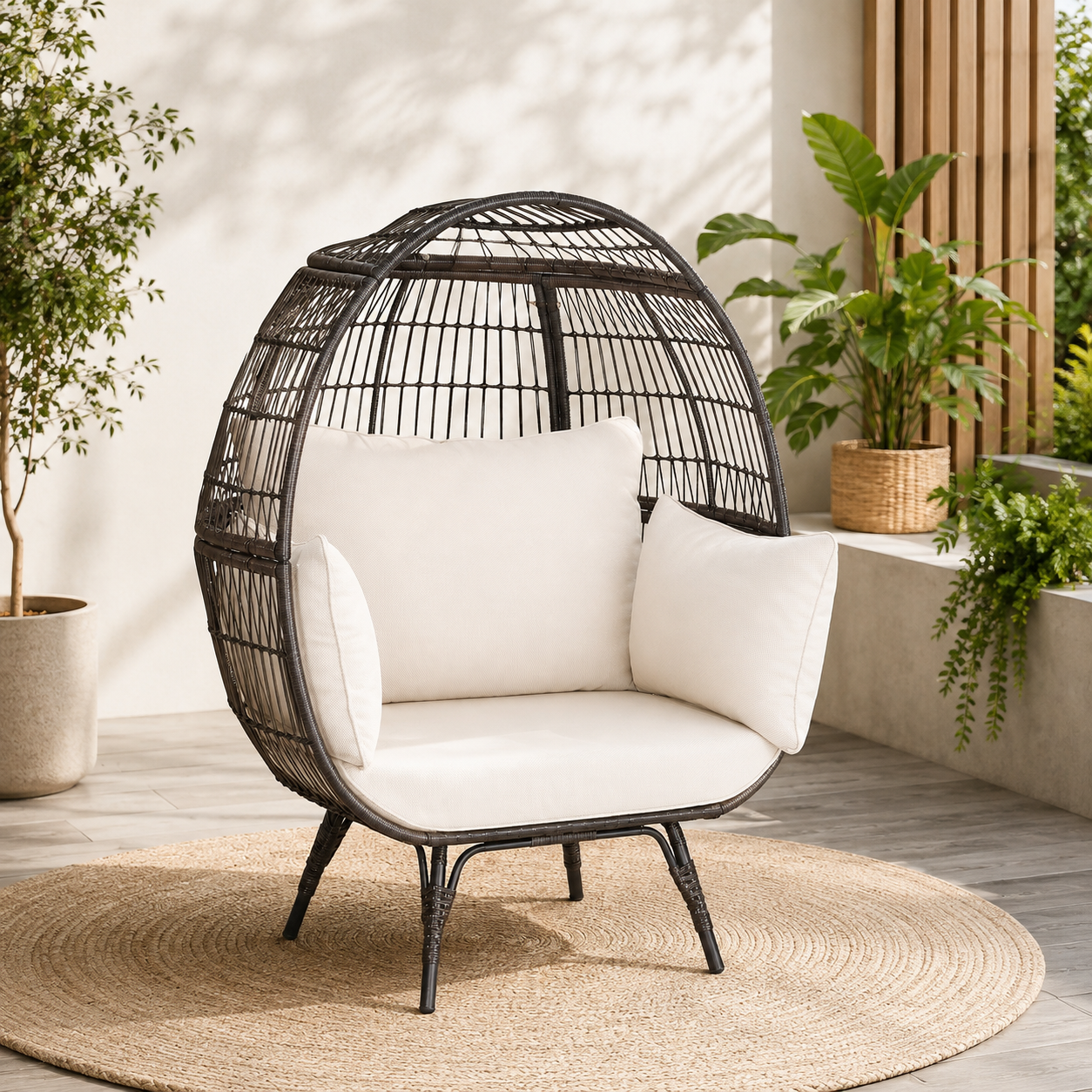 Oversized Outdoor Egg Lounge Chair for 2 with Thick Cushions & All-Weather Wicker