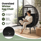 Oversized Outdoor Egg Lounge Chair for 2 with Thick Cushions & All-Weather Wicker