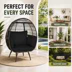 Oversized Outdoor Egg Lounge Chair for 2 with Thick Cushions & All-Weather Wicker