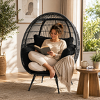 Oversized Outdoor Egg Lounge Chair for 2 with Thick Cushions & All-Weather Wicker