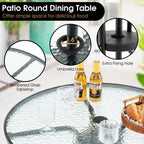 6 Pieces Patio Dining Set Folding Chairs Glass Table Tilt Umbrella for Garden