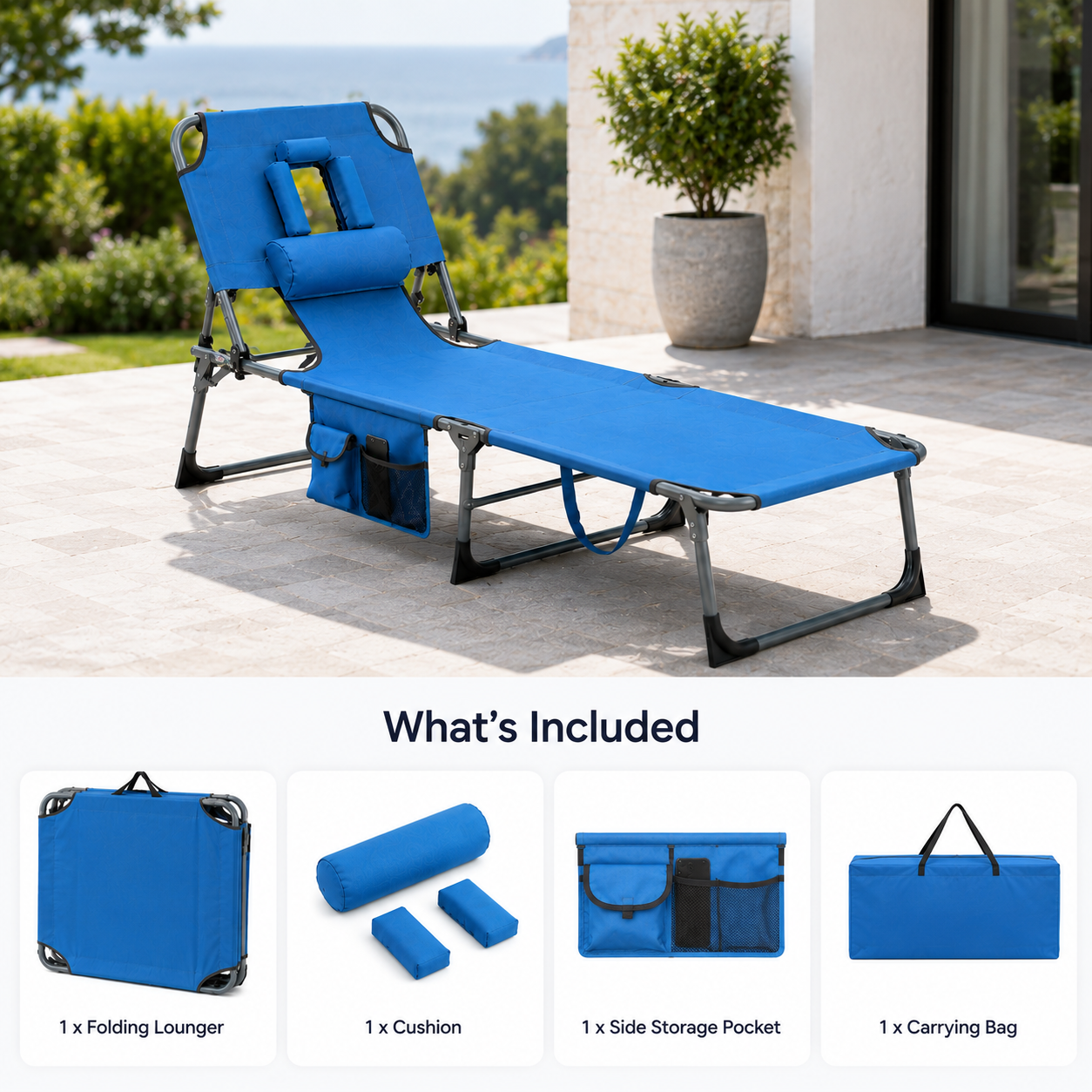 Portable Outdoor Tanning Lounge Chair with Face Opening, Adjustable Backrest & Carry Strap
