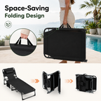 Portable Outdoor Tanning Lounge Chair with Face Opening, Adjustable Backrest & Carry Strap (Black)