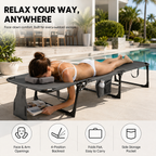 Portable Outdoor Tanning Lounge Chair with Face Opening, Adjustable Backrest & Carry Strap (Grey)