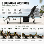 Portable Outdoor Tanning Lounge Chair with Face Opening, Adjustable Backrest & Carry Strap (Black)