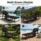 Portable Outdoor Tanning Lounge Chair with Face Opening, Adjustable Backrest & Carry Strap (Black)