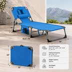 Portable Outdoor Tanning Lounge Chair with Face Opening, Adjustable Backrest & Carry Strap