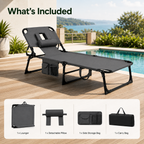 Portable Outdoor Tanning Lounge Chair with Face Opening, Adjustable Backrest & Carry Strap (Grey)