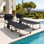 Portable Outdoor Tanning Lounge Chair with Face Opening, Adjustable Backrest & Carry Strap (Black)