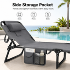 Portable Outdoor Tanning Lounge Chair with Face Opening, Adjustable Backrest & Carry Strap (Grey)