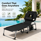 Portable Outdoor Tanning Lounge Chair with Face Opening, Adjustable Backrest & Carry Strap (Black)