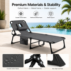 Portable Outdoor Tanning Lounge Chair with Face Opening, Adjustable Backrest & Carry Strap (Grey)