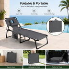 Portable Outdoor Tanning Lounge Chair with Face Opening, Adjustable Backrest & Carry Strap (Grey)