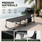 Portable Outdoor Tanning Lounge Chair with Face Opening, Adjustable Backrest & Carry Strap (Black)