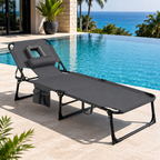 Portable Outdoor Tanning Lounge Chair with Face Opening, Adjustable Backrest & Carry Strap (Grey)