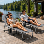 Portable Outdoor Tanning Lounge Chair with Face Opening, Adjustable Backrest & Carry Strap (Grey)