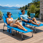Portable Outdoor Tanning Lounge Chair with Face Opening, Adjustable Backrest & Carry Strap