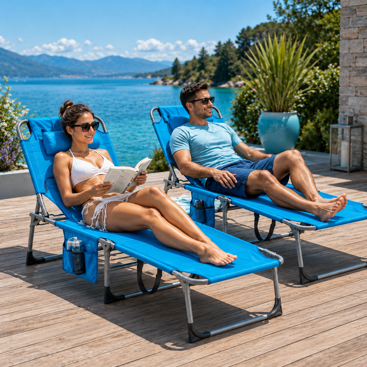 Portable Outdoor Tanning Lounge Chair with Face Opening, Adjustable Backrest & Carry Strap
