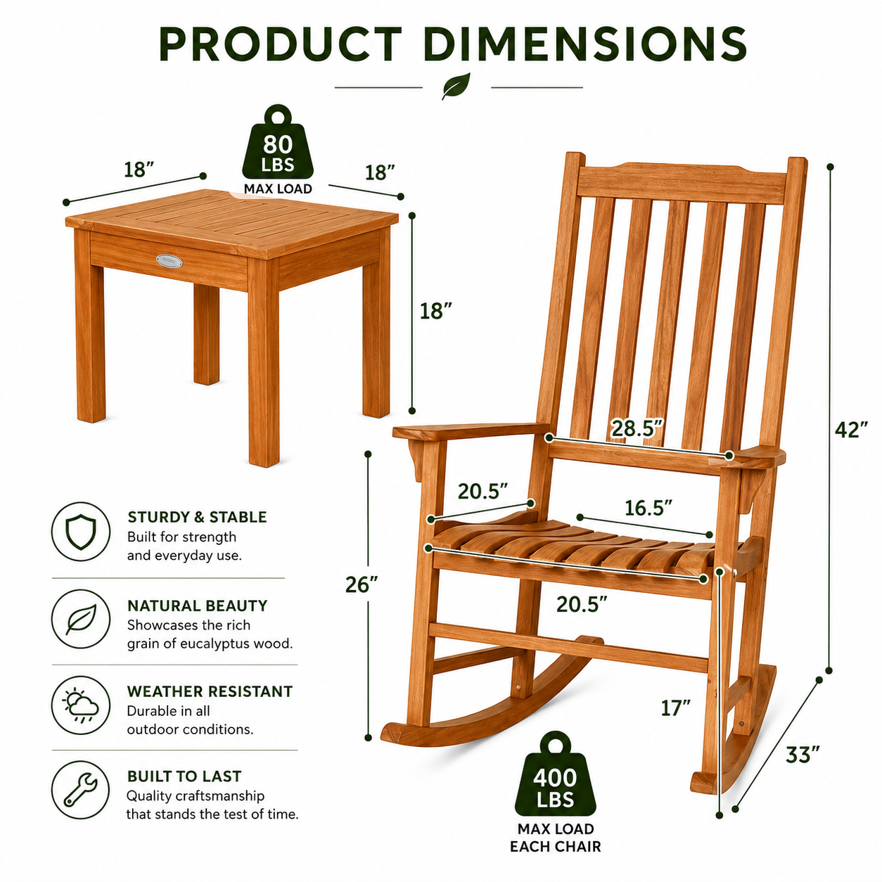 Solara Eucalyptus Patio Rocking Chair Set