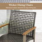 Set of 4 Patio Rattan Dining Chairs with Acacia Wood Armrests