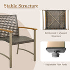 Set of 4 Patio Rattan Dining Chairs with Acacia Wood Armrests