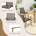 Set of 4 Patio Rattan Dining Chairs with Acacia Wood Armrests