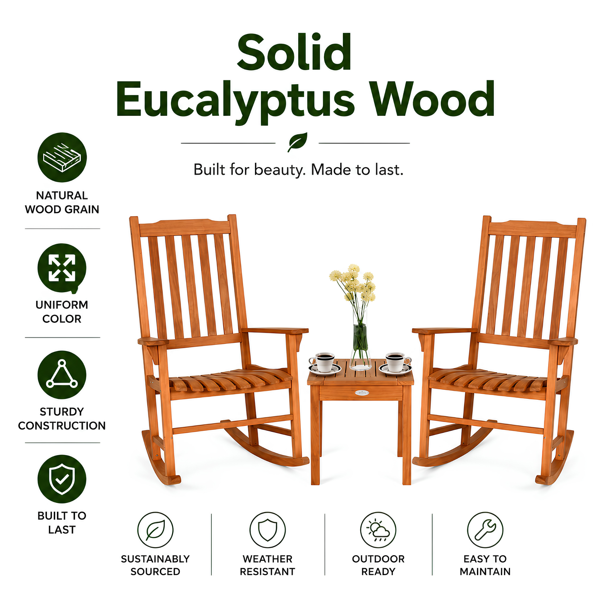 Solara Eucalyptus Patio Rocking Chair Set