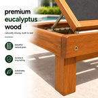 Wooden Outdoor Chaise Lounge Chair with 5-Position Reclining Backrest & Cushion