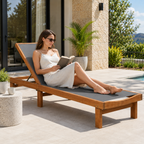 Wooden Outdoor Chaise Lounge Chair with 5-Position Reclining Backrest & Cushion